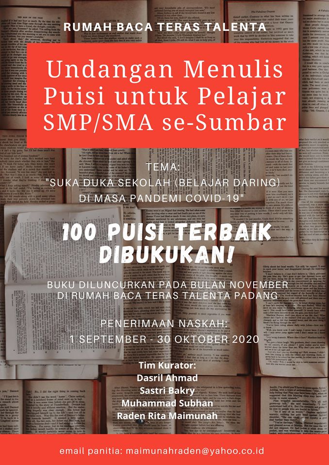 UNDANGAN MENULIS PUISI KHUSUS PELAJAR SMP/SMA SE-SUMATRA BARAT