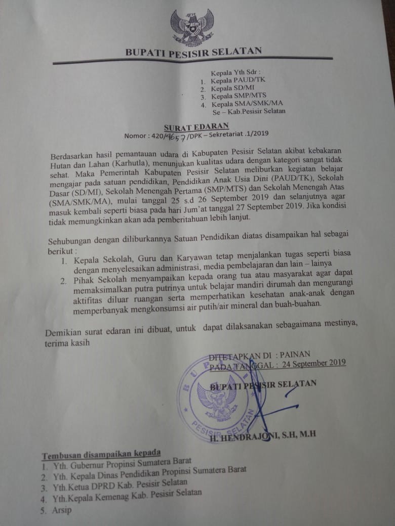 Pemkab Pessel Liburkan Sekolah Dua Hari